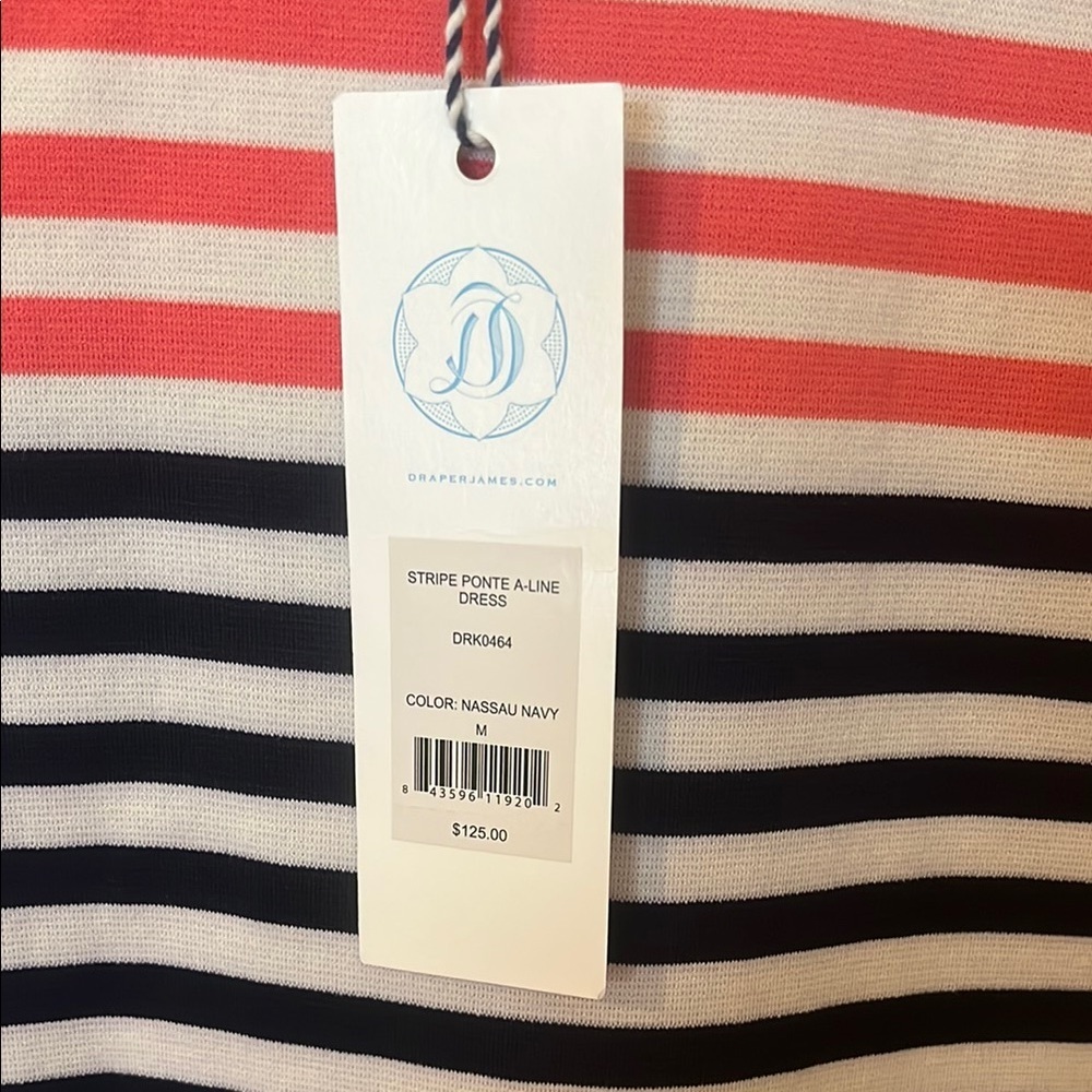 NWT DRAPER JAMES Striped Navy blue and Pink Dress - Picture 3 of 7